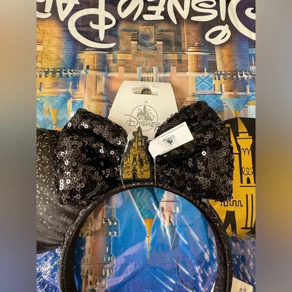 SOLD - Disney Parks Black And Gold Cinderella’s Castle Minnie Ears Headband (OS) - Picture 7 of 13